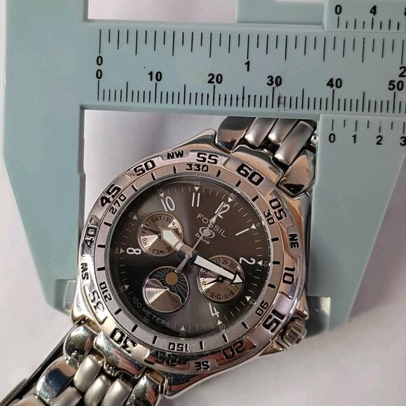 40mm Fossil BQ-8777 Blue Moonphase 1 Jewel Men's Quartz Wristwatch Japan Steel - Picture 14 of 16